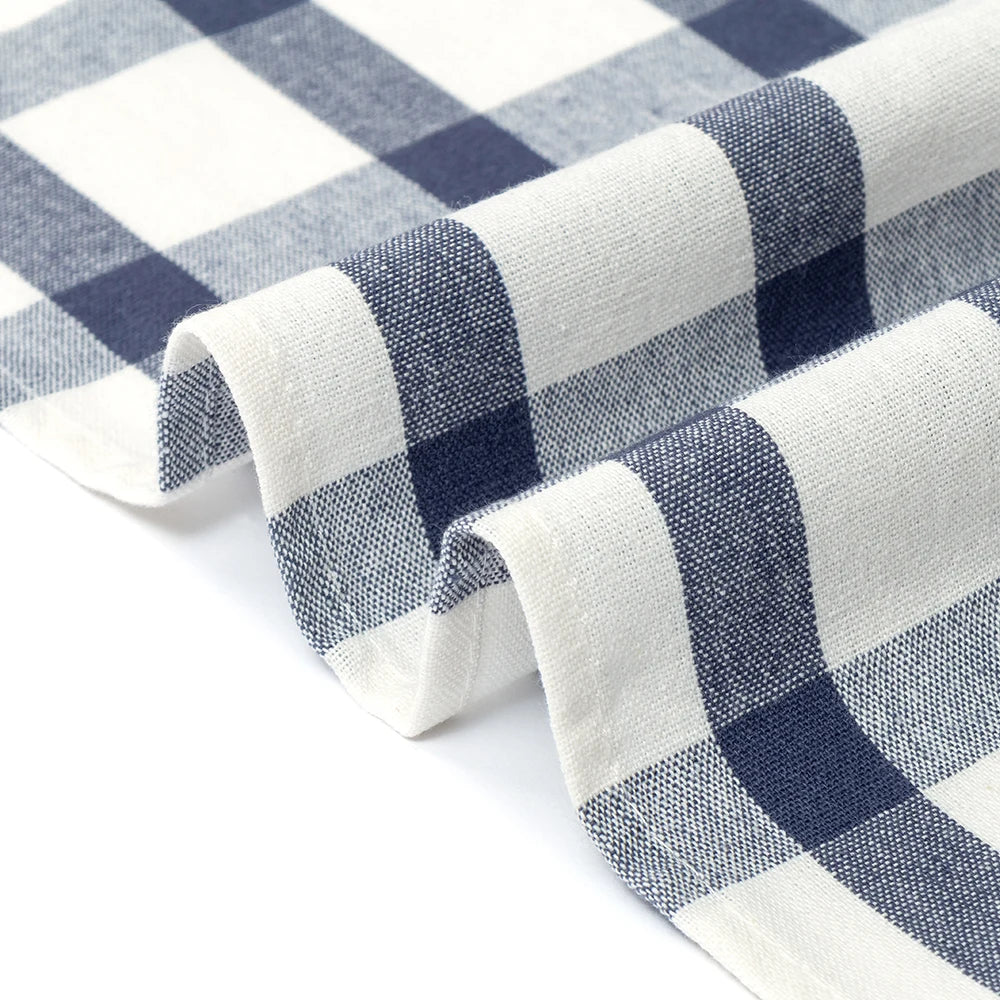 serviettes cuisine coton bleu marine blanc carreaux rayures classiques 45x70cm ensemble 1/5 pièces
