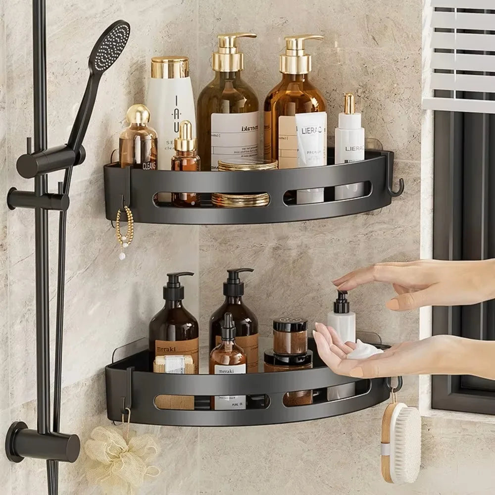 étagère angle salle bain adhésive noire moderne polyester réutilisable seule plaque murale