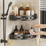 étagère angle salle bain adhésive noire moderne polyester réutilisable seule plaque murale