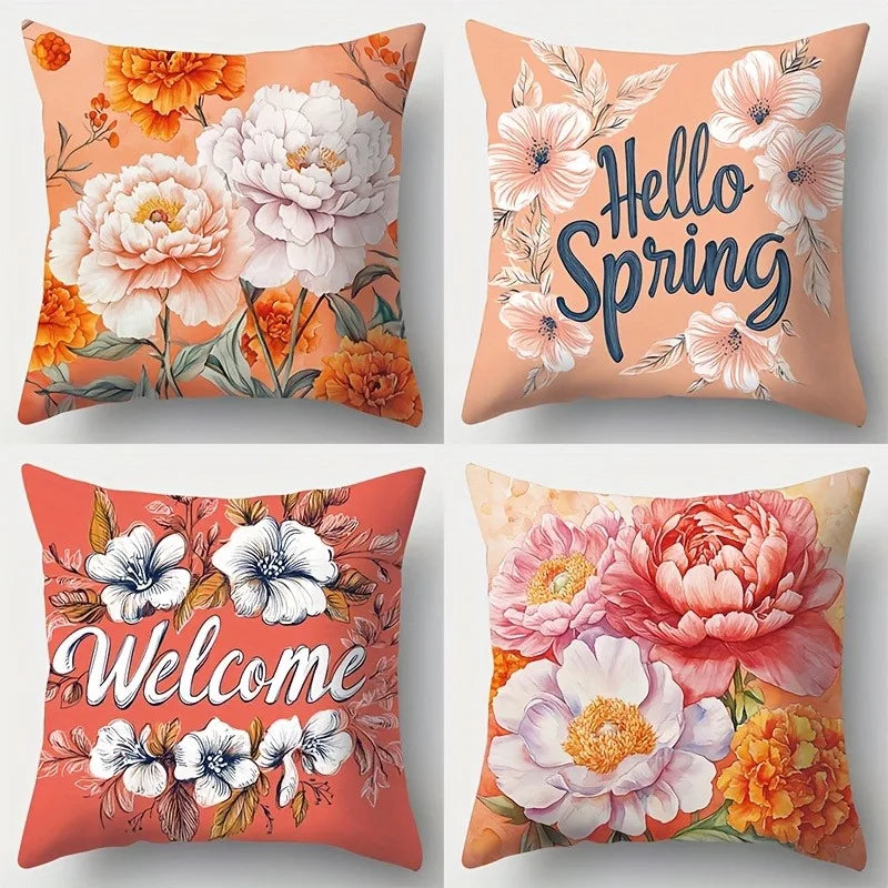 housse coussin fleurs pivoines rose blanc orange printemps décoration maison salon voiture