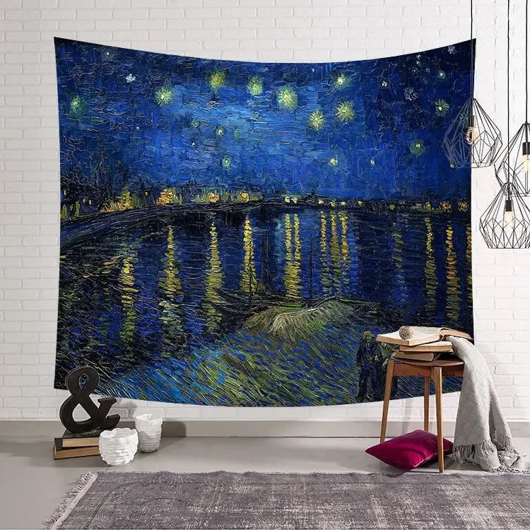 tapisserie murale décoration chambre van gogh tournesol nuit étoilée tissu artistique grand