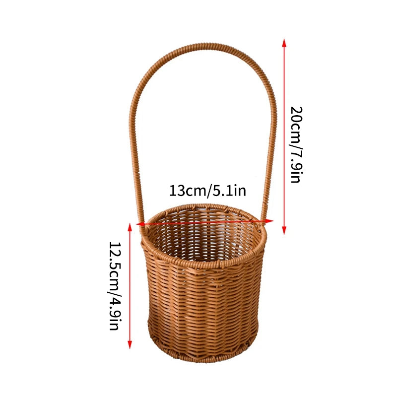 panier tressé marron clair réutilisable multiple uses fleurs artificielles anneaux métalliques traditionnel rangement maison