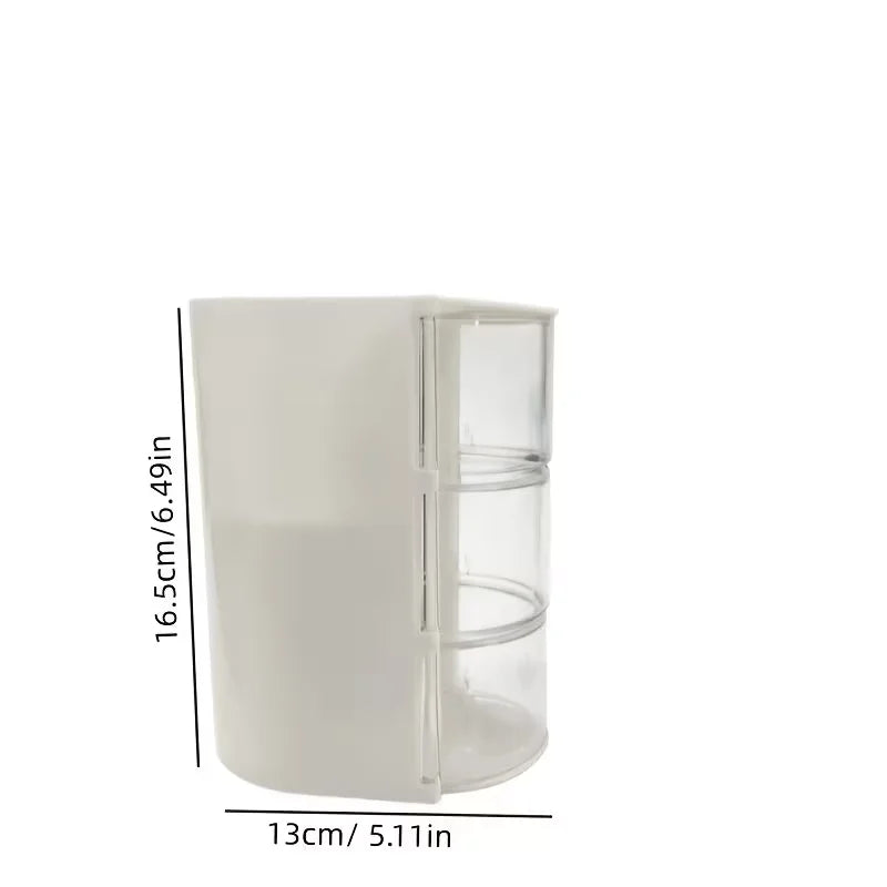 rangement rotatif blanc rose pâle transparent moderne accessoires capillaires brosse poudre rubans élastiques minimaliste
