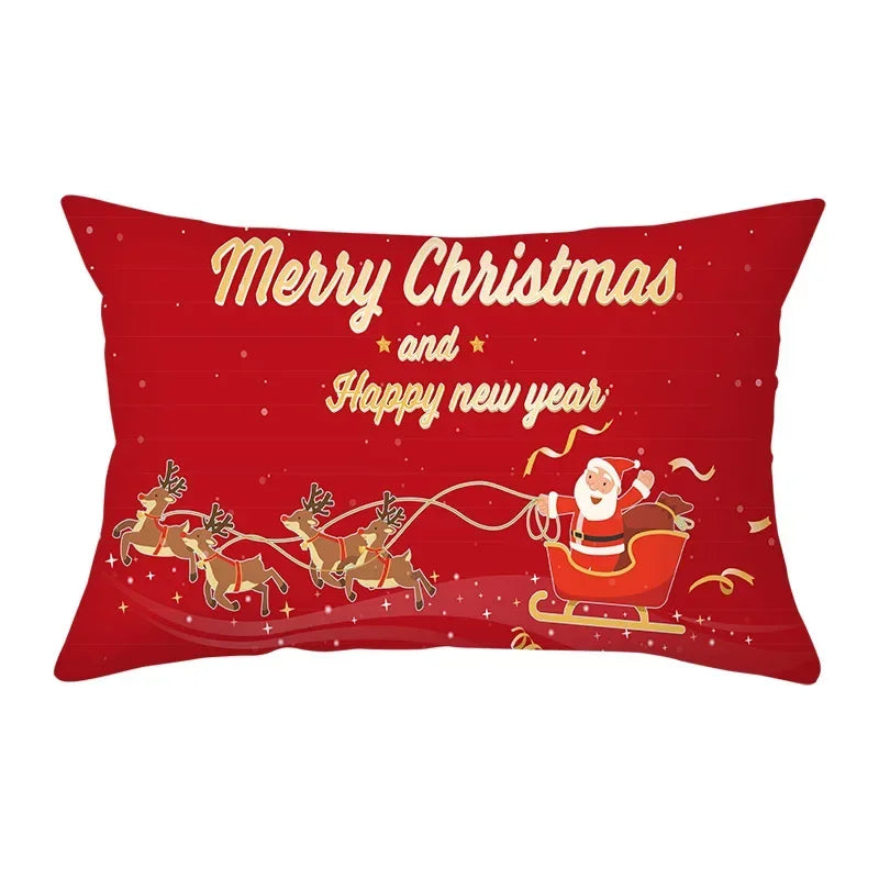 coussin Noël rouge motif rennes flocons neige décoration canapé salon fête hiver 30x50cm