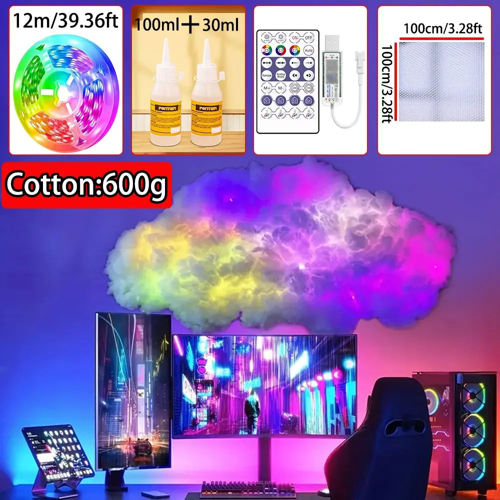 lampe led nuage multicolore moderne adhésive ruban led contrôleur chambre