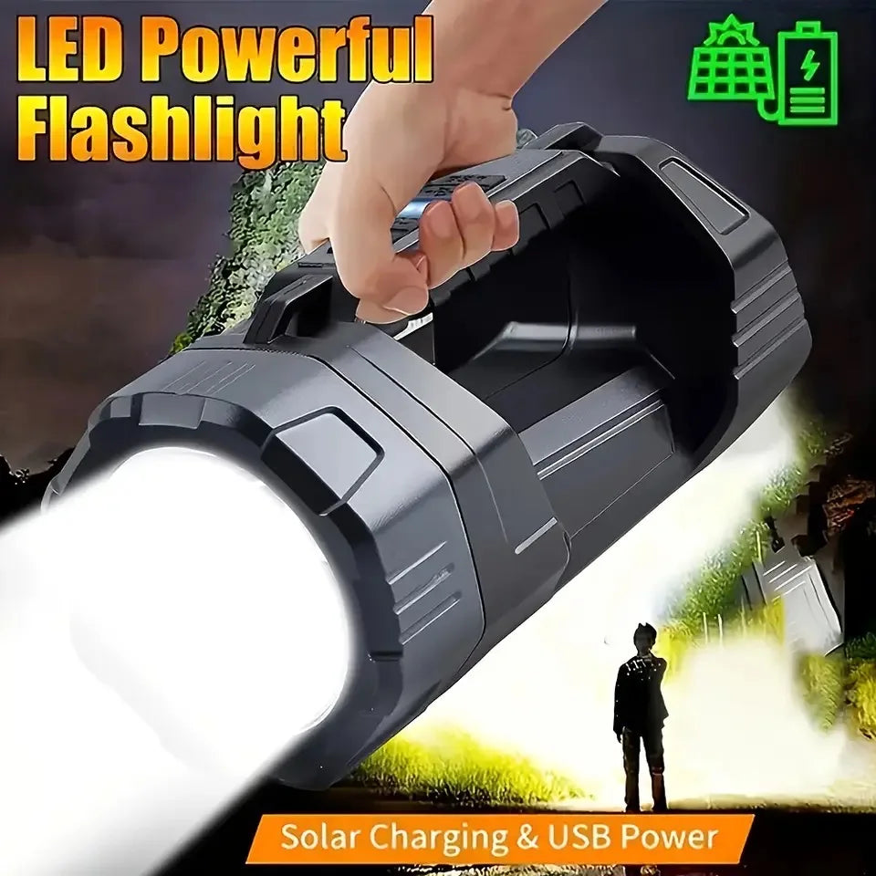 lampe torche led rechargeable solaire noire anti dérapante moderne poignée ergonomique
