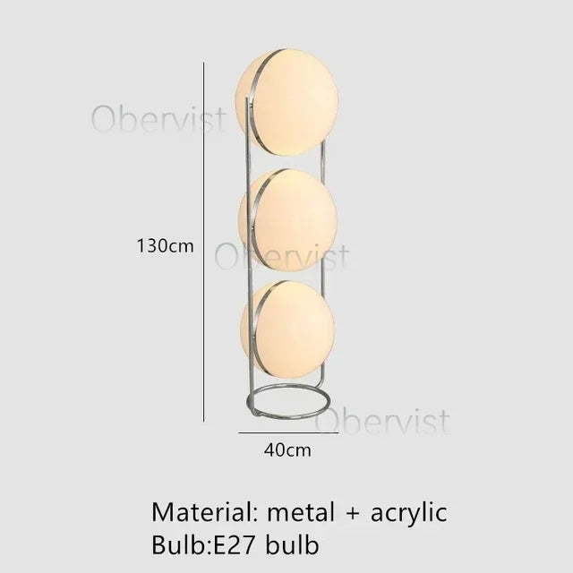 lampe sol moderne métal chromé boule acrylique blanche lumière led salon décoration intérieure