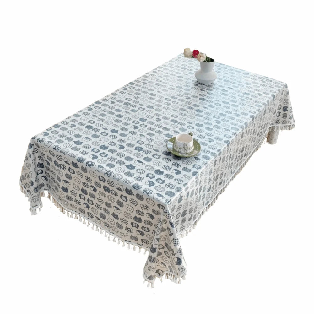 nappe table imperméable chats bleu marine blanche moderne réutilisable tassels cuisine