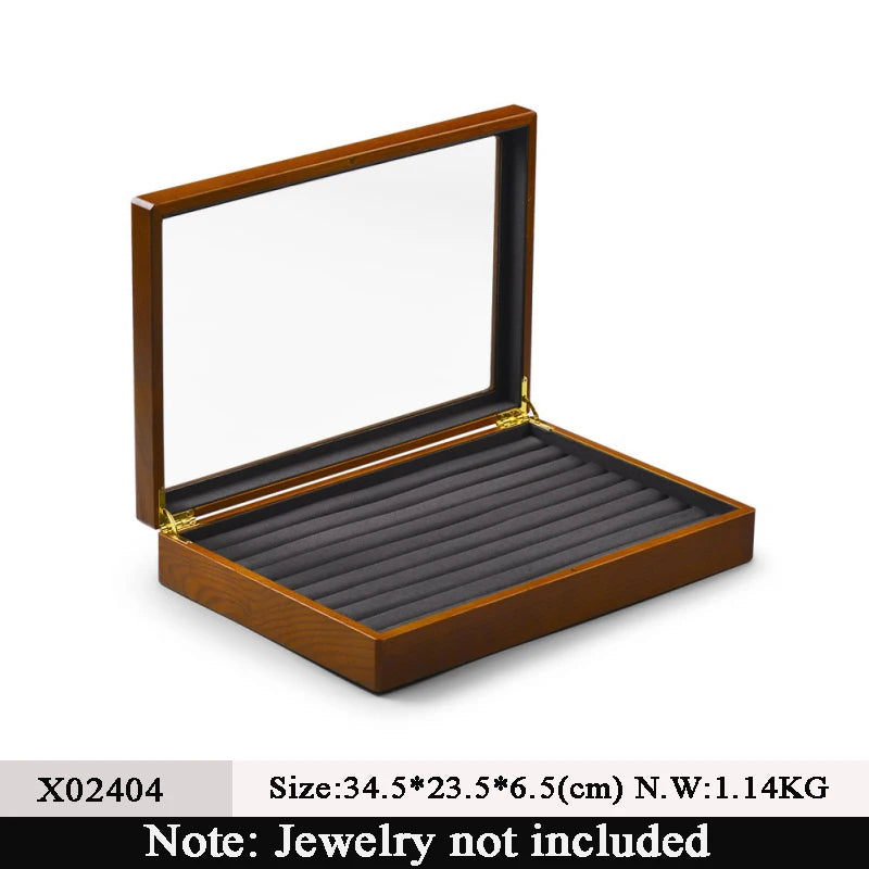 boîte bijoux bois marron clair intérieur noir transparent classique occasion anniversaire festival commercial neutre