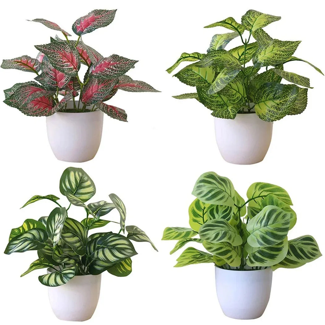 plantes artificielles vertes pots blancs modernes décoration intérieure extérieure anniversaire festive rayures taches