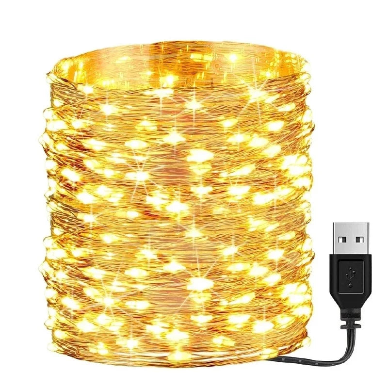guirlande lumineuse led doré blanc moderne 10m 5v fil cuivre éclairage décoration noël mariage