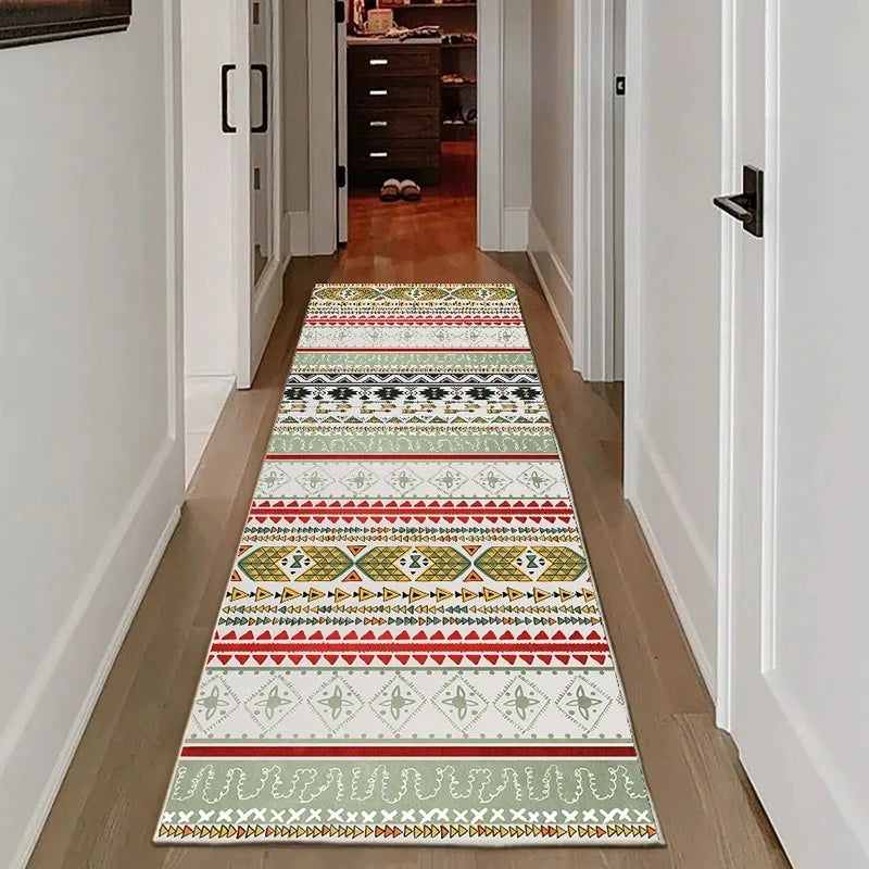 tapis couloir moderne motif floral anti dérapant polyester polypropylène noir blanc rouge vert jaune