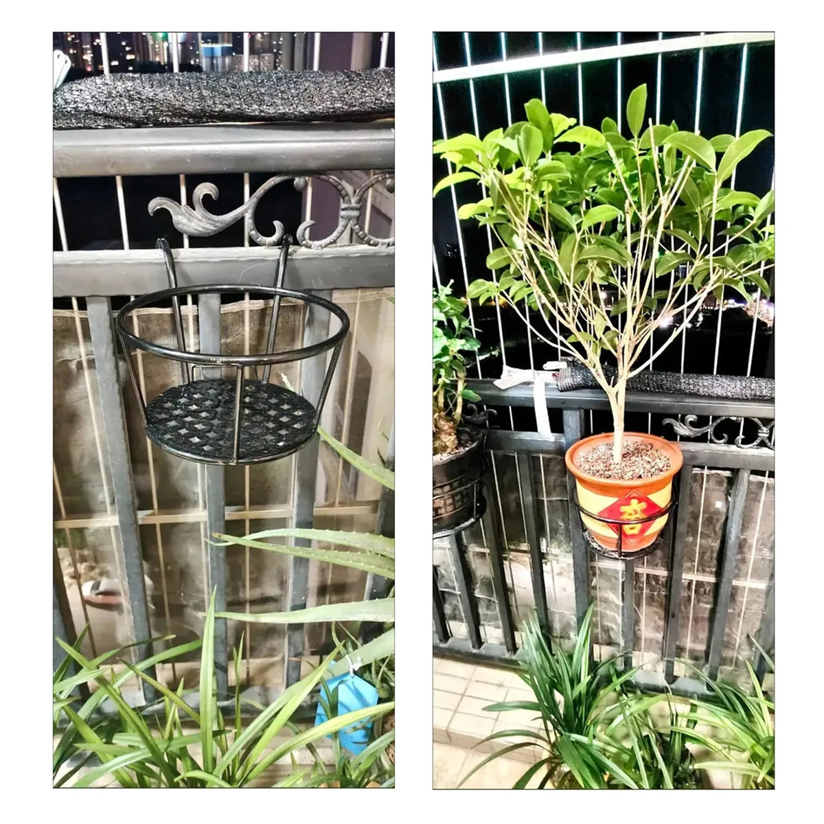 support plante mur noir grille moderne crochets balcon extérieur robuste fixations suspensions fleurs