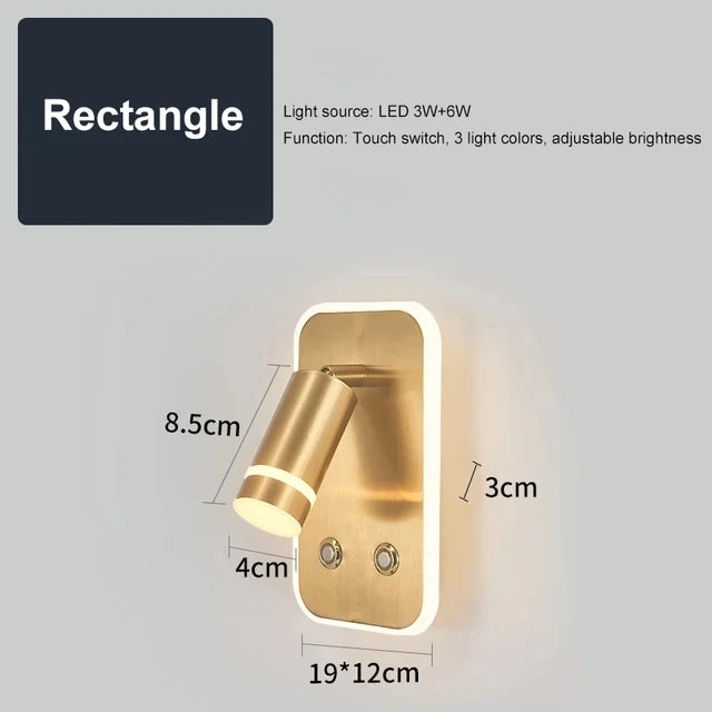 lampe murale moderne LED noir blanc doré USB interrupteur tactile