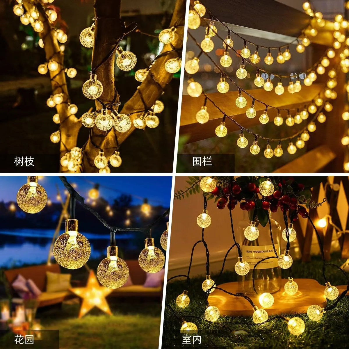 guirlande lumineuse solaire cristal extérieur décoration jardin fête led étanche blanc multicolore moderne