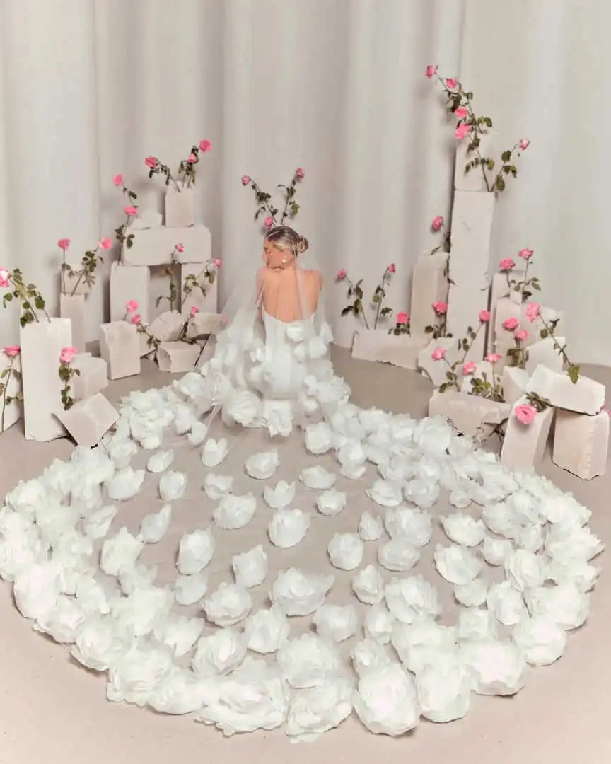 voile mariée cathédrale monocouche dentelle motif floral élégant opacité bord appliqué 3D blanc chapel