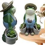 statue grenouille verte bleue jardin résine décorative pots fleurs outils pelle pioche chapeau succulentesintérieurextérieur