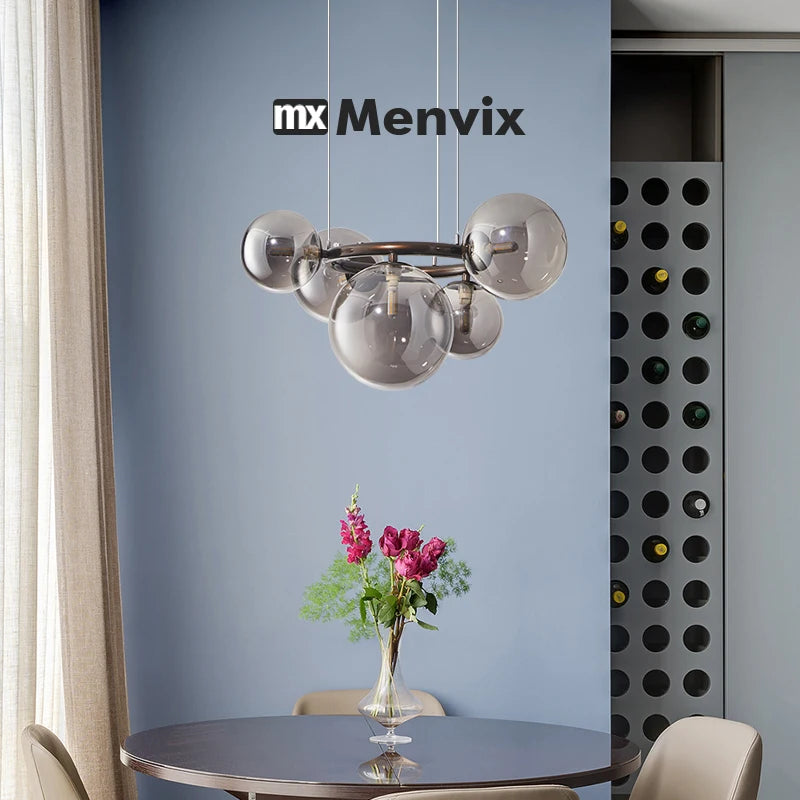 Suspension lumineuse moderne boule verre transparente câbles suspendus salle salon chambre