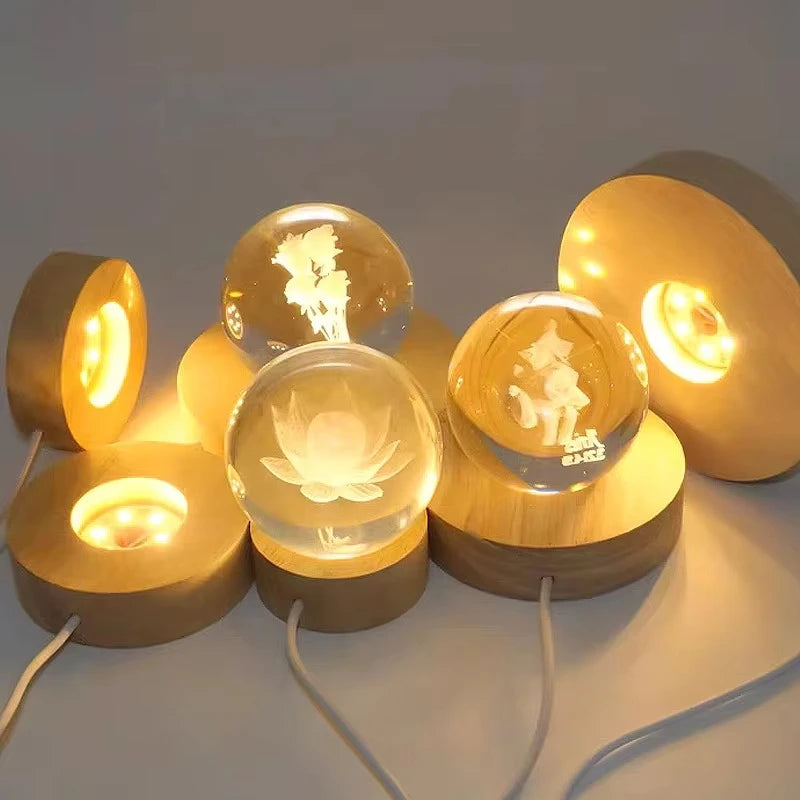 lampe décorative transparente dorée imprimée floral galaxie moderne minimaliste base bois câble intégré
