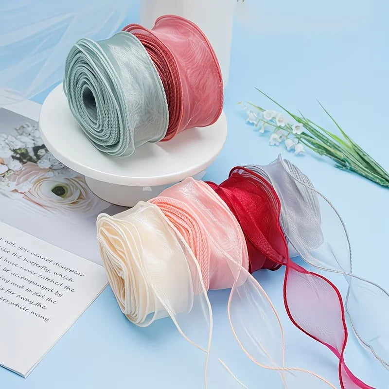rubans polyester translucides moderne rouge rose beige vert bleu blanc 4cm enroulés decoration cadeaux
