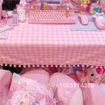 nappe rose carreaux blanches table maison kawaii décoration festive imperméable polyester rectangle