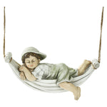 statue jardin résine enfant dormant hamac fille garçon beige blanc verte marron