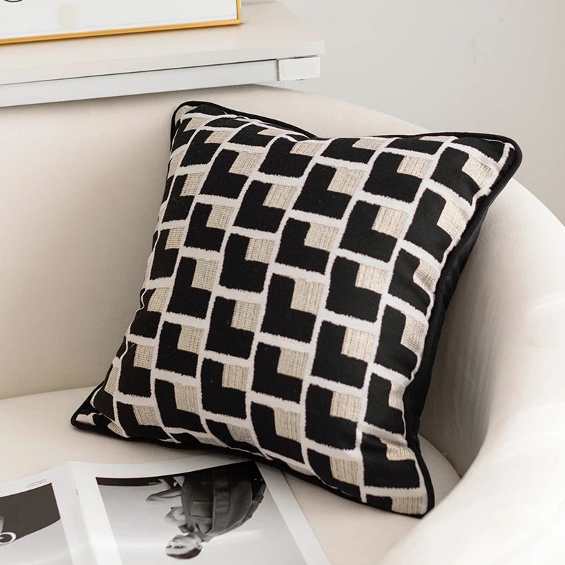 coussin carré géométrique noir blanc adhésif contemporain housses décoration salon canapé voiture decoration