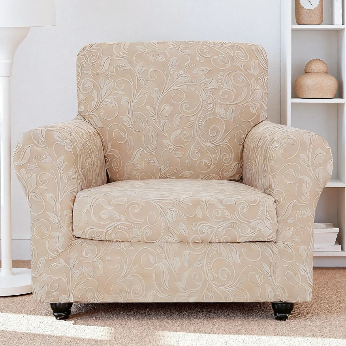 housse canapé gris clair motif floral moderne boutons élégants coussin inclusversible machine