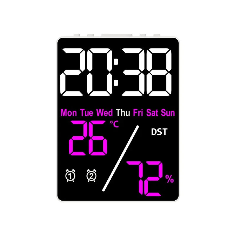 horloge numérique moderne écran led noir blanc affichage heure jour température