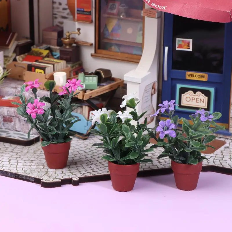 plantes artificielles miniatures violettes roses blanches feuilles vertes fleurs colorées pot rouge durable qualité