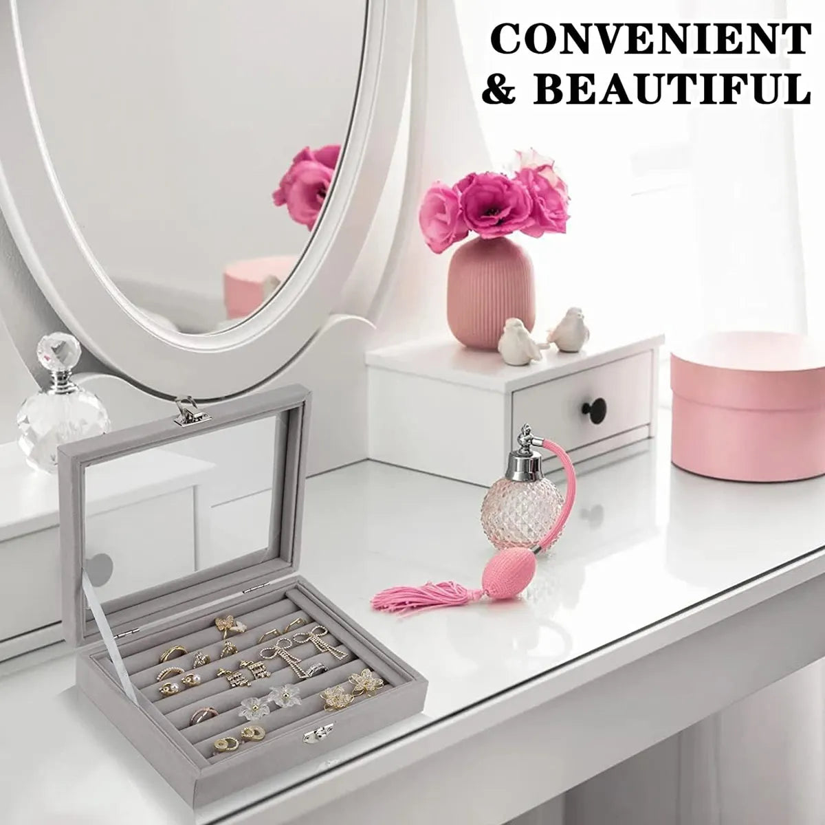 boîte bijoux velours gris moderne cadenas rangement bague boucle d'oreille portable commercial domestique