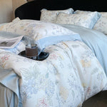 ensemble literie fleurs gris blanc housse couette drap taies oreiller lyocell eucalyptus doux