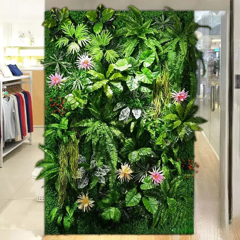 panneau végétal artificiel feuilles vertes fleurs petites décoration murale jardin extérieur naturel moderne