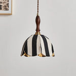 lampe suspendue vintage tissu rayures noire blanche dorée câble ajustable salon chambre