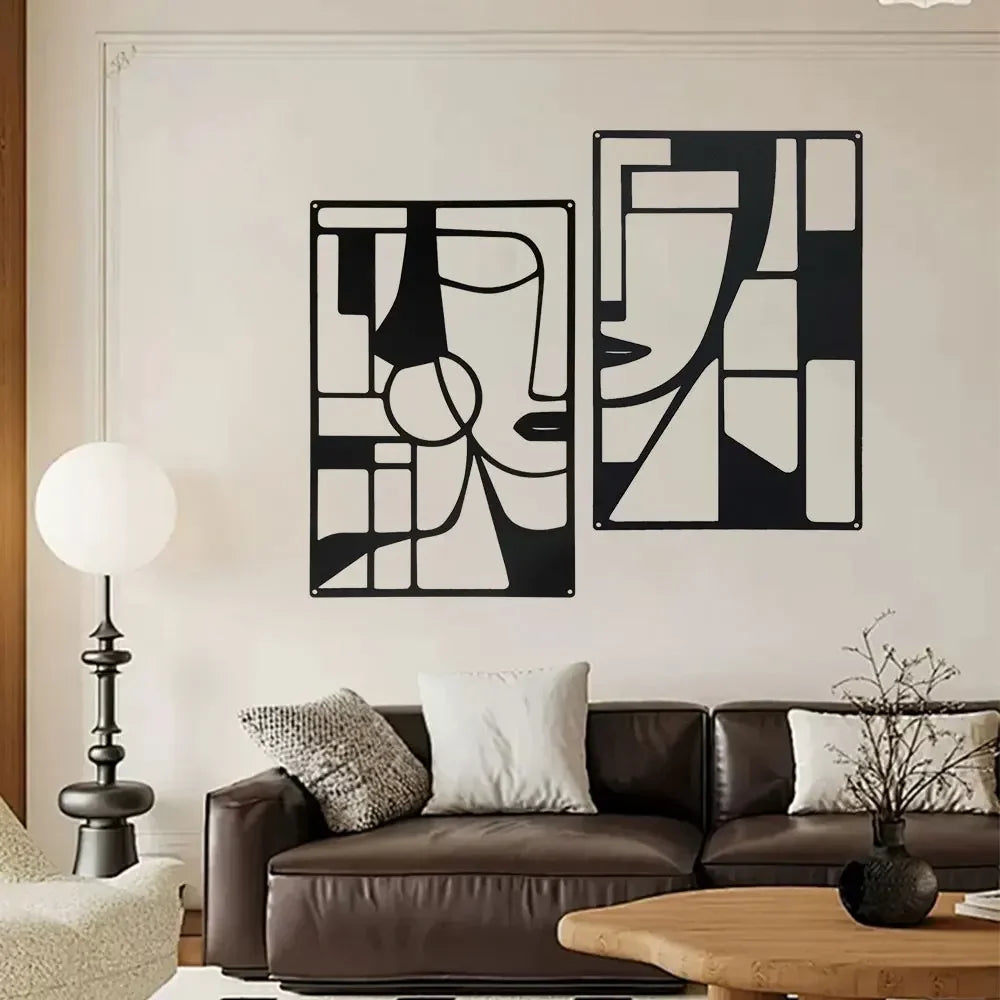 art mural abstrait contemporain noir blanc géométrique facile chambre couchette decoration métal
