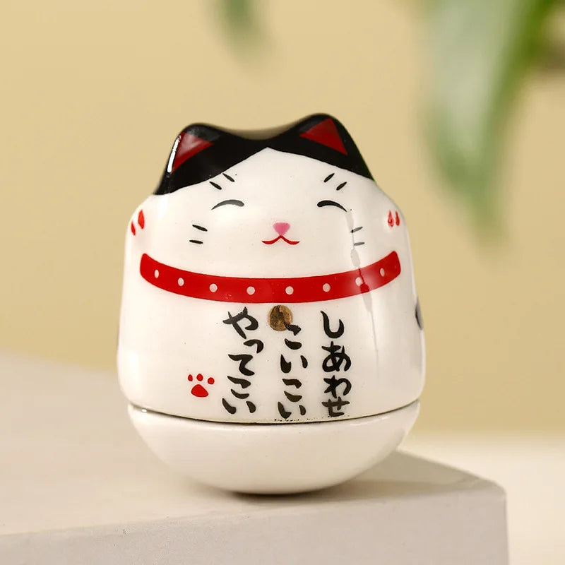 chat maneki neko tumbler céramique couleurs multiples motifs japonais décoration maison traditionnel ornement chance
