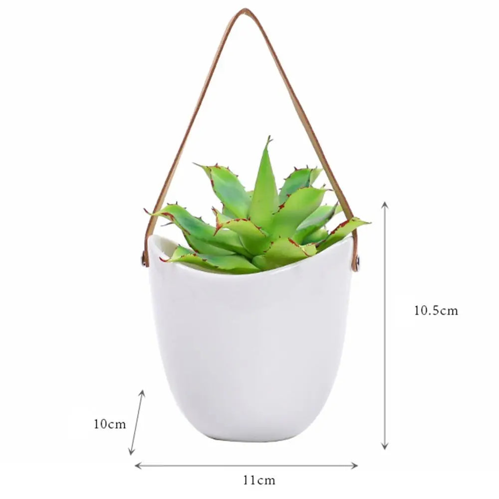 pots fleurs suspendus blanc modernes sangles simili cuir plantes succulentes minimaliste
