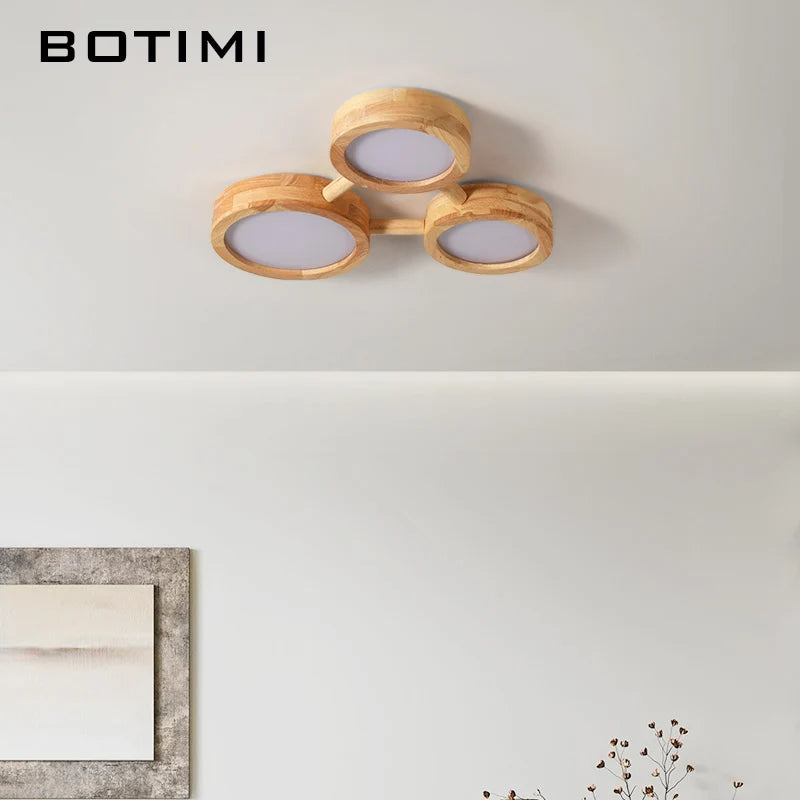 plafonnier bois massif moderne éclairage surface rond led naturel minimaliste