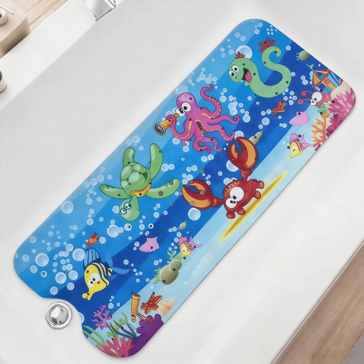 tapis baignoire enfant thème marin poissons coraux bulles ventouses salle bain sécurité antidérapant