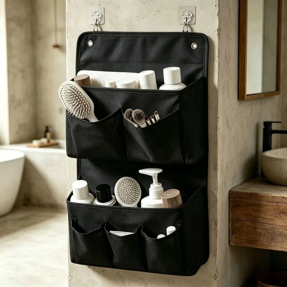 sac rangement mural noir gris clips modernes brosse flacon lotion crème