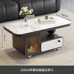 table basse moderne marbre noir tiroir roulette salon minimaliste italien