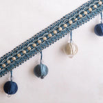 rideau pompons bleu marine rouge bordeaux dentelle polyester coton élastique classique decoration maison franges