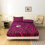 parure lit pièces drap housse taies oreiller rayures rose noir moderne