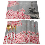 serviettes table imprimées tour eiffel fleurs cerisier moderne rose gris beige