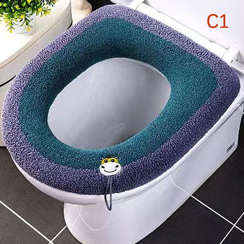 couvre siège toilette violet bleu gris rose rayures moderne adhésif lavable doux polyester