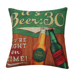 housse coussin vintage bière vin motifs rétro multicolores coton lin décoration canapé chaise 45x45cm