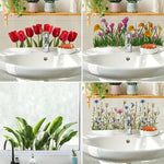 sticker mural floral adhésif décoration naturelle tulipes callas lavabo salle bain moderneversible amovible pvc