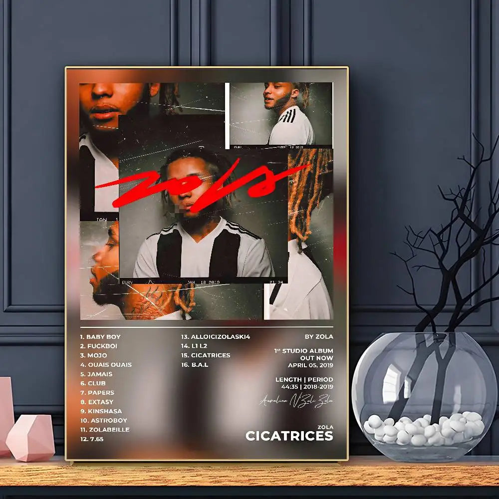 affiche musicale zola moderne imprimees texte couleur noir rouge doré salon decoration