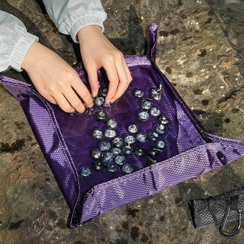 plateau pliable tissu violet utilitaire outdoor myrtilles oranges tissage texturé imperméable multifonctionnelextérieur