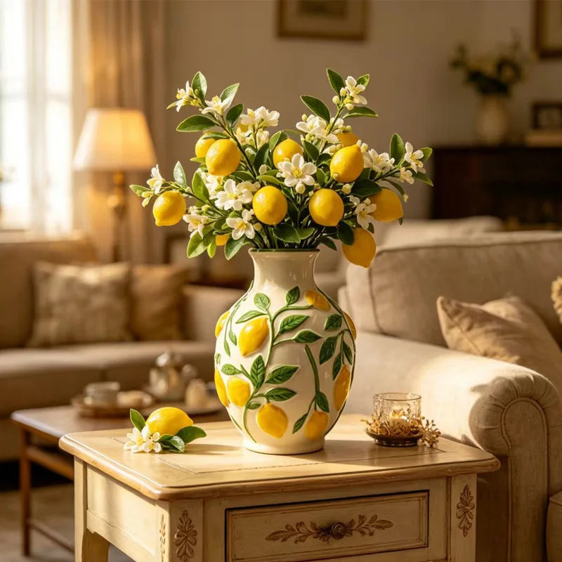 vase decoratif fleurs artificielles lemons peintures main decoration intérieure rustique maison